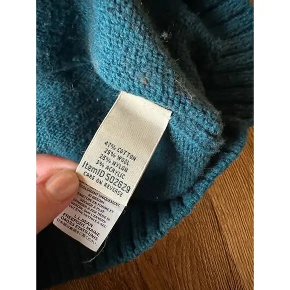 L.L.Bean Vintage Teal Blue Wool Blend Turtleneck Size Small - Picture 3 of 6
